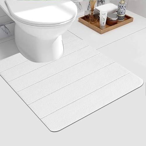Trendy Realm Velvet Bathmats Collection - Fast Drying Soft Memory Foam Non slip Mats for Bathroom, Shower and Toiler Floor, Quick Dry, Water Absorbent and Washable Bathmats (White, 50x40 cm)