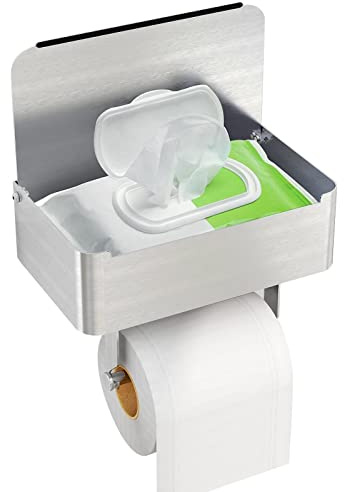 Porte Papier Toilette Mural, Gypie Support Papier Toilette avec Boîte à Lingettes Humides, 304 Acier Inoxydable Porte Rouleau Papier Toilette, Installation avec Vis ou 3M Auto-adhésif, Nickel Brossé