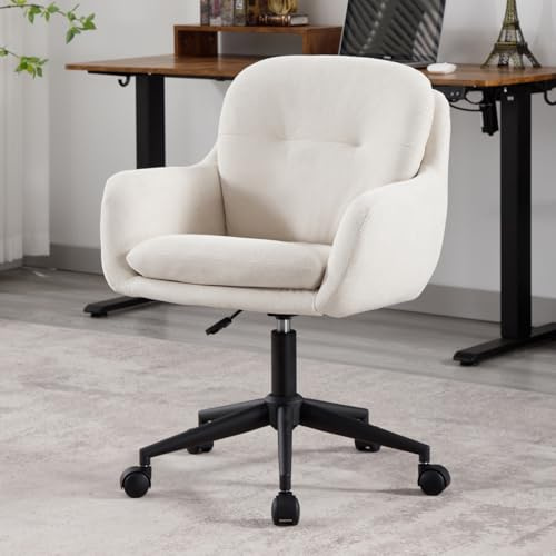 Ya-Home Chaise de Bureau Ergonomique Fauteuil Pivotant Confortable avec Dossier et Accoudoirs Hauteur Réglable pour Bureau Chambre, Chenille, Beige