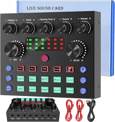 Console DJ Mixer Audio Karaoke con Microfono Scheda Audio Con Voce, Sicomne Interfaccia Mixer Audio PC Professionale Consolle da DJ Bluetooth USB Streaming Karaoke Pacchetto Attrezzatura Podcast