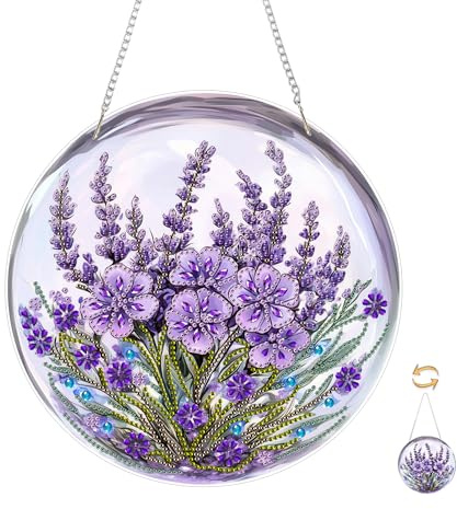 Flores Diamond Painting Colgantes 5D,Acrílico de doble cara pintura de diamante,adulto kits de arte de diamantes de colgante,Kit de decoración artística,adornos de pintura de diamantes (24x24cm)