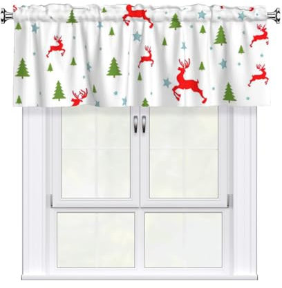 MIEKGPS Fun - Cortinas con cenefa para ventana, 137 x 45,7 cm, con estampado navideño, cortina corta