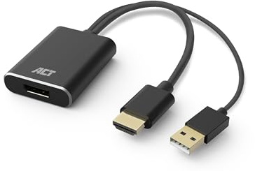 ACT HDMI DisplayPort-adapter, 4K@60 Hz, USB-strömförsörjning, aktiv HDMI 2.0 till DisplayPort 1.2 videoadapter, hot-plug-detect – AC7536