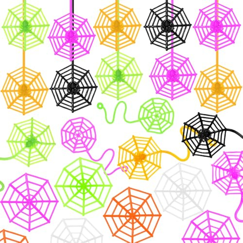 Soulchen 50 Pcs Multicolor Sticky Spider Web Party Supply 3-8 Inches Large Elastic Stretchable Spider Web Sticky Hand for Goodie Bag Prizes Halloween Monster Party Decoration