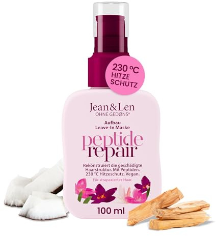 Jean & Len Maschera capelli senza risciacquo Peptide Bond Repair, ripara e rinforza capelli danneggiati, leviga, protegge fino a 230 °C, cura vegana, 100 ml