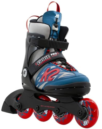 K2 Skates Eddie PRO Youth Adjustable Inline Skates, Color: Gray Blue, Size: 1-5 (SK262188002)