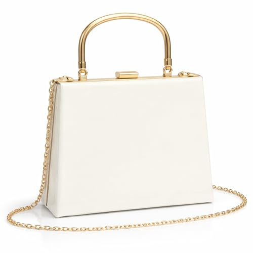 Pochette de soirée en cuir synthétique pour femme – Boîte structurée Pochette de soirée avec poignée supérieure dorée et sangle de chaîne, sac à main élégant pour fête de mariage