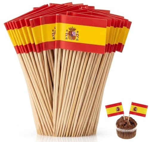 HAPZUR Bandera de cóctel España, palillo de dientes, mini etiquetas de comida, Cupcake de queso, souvenirs, Copa del Mundo 2026, para sándwiches, frutas, evento real, 100 piezas