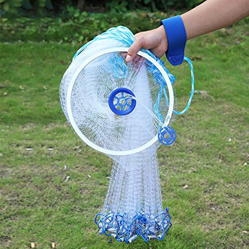 Filet de Pêche Coulé à La Main en Nylon 2.4m, Lest en Fer Galvanisé Filet de Coulée à La Main de Style Américain, Filet de Pêche en Eau de Mer pour Pièges à Poissons Lourds(2.4m)