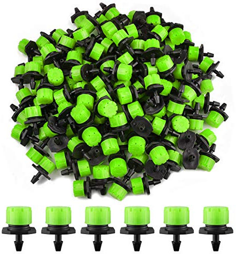 200Pezzi Irrigazione Sprinkler Head, EBANKU 1/4'' Regolabile Micro Kits Irrigatori Emettitore Sistema di Irrigazione a Goccia per Giardino (Verde)