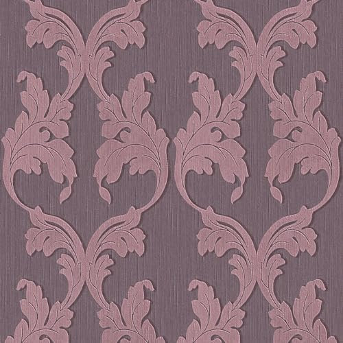 Textiloptik tapet Profhome 956285-GU textiltapet strukturerad i barockstil matt lila 5,33 m2
