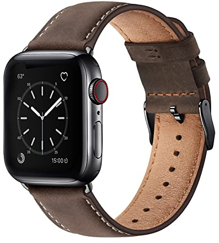 WFEAGL Lederarmband Kompatibel Apple Watch Armband 41mm 40mm 38mm 42mm(Series 11 10),Echtes Lederband Ersatzarmband Herren Damen Armband für iWatch Series Ultra SE 11 10 9 8 7 6 5 4 3 2 1,Kaffee Braun