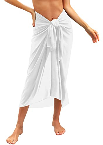 Svanco Pareo Femme Plage Sarong Beach Wrap de Plage Jupes Cache-Maillot Bikini Cover Up Couvertures de Plage Beachwear Semi Transparent(Blanc)