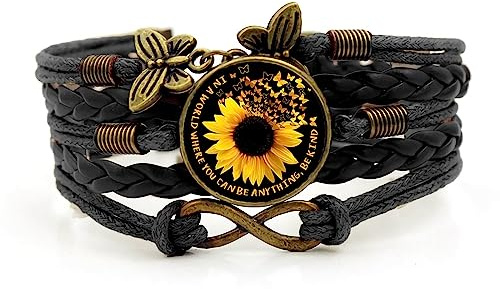 Yucaxu Sunflower Leather Bracelets Boho Wrap Bracelet Handmade Braided Rope Charms Sunflower Bracelet for Women Teengirls Bohemian Wrap Bracelets Mother's Day Gifts for Mom