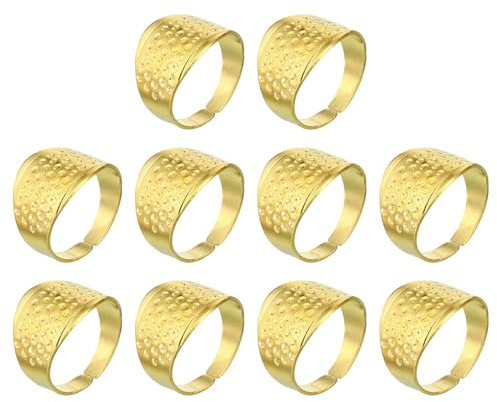 PATIKIL Dedales de Costura de Metal 10 Unidades Protector Ajustable para Dedos Anillo de Dedal para Tejer Costura y Bordado Dorado
