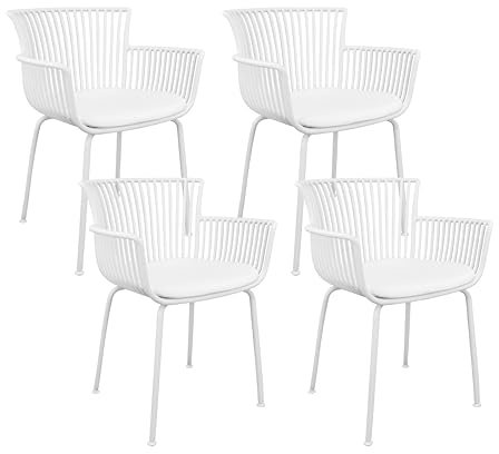 Kick Collection 4er Set Gartenstuhl Otis - Weiß - Modern und Hochwertig - Kunststof, gecoat Metall en Pu-Leder - Erhältlich in vielen Farben