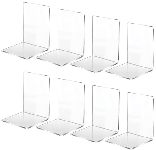REFORUNG 8 Stück Klarer Buchständer aus Acryl Buchstützen-Set Transparente Bücherhalter Prospektständer Buchstopper Klarer Buchständer Buchhalter Regal,rutschfest Klar Schreibtisch Veranstalter