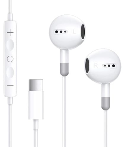 USB C-kabelanslutna hörlurar | Trådbundna hörlurar i örat med linjekontroll och mikrofon HiFi ljudkvalitet stereo typ digital mobil, HD-brusisolering trådbunden In-ear typ C-fläkt, kollegor,