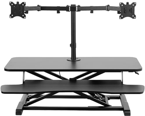 VIVO Height Adjustable 91cm Standing Desk Converter with Dual 13 to 30 inch Monitor Stand, Sit Stand Monitor Mount and Desk Riser, Black, DESK-V036K-M2