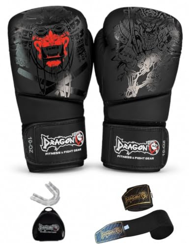 Yakuza Boxhandskar, Muay Thai kickboxning, sparring, män och kvinnor, boxningshandskar, kickboxningshandskar kampsport, träning, svart, inkl. bandage och munskydd set om 3. 16 oz