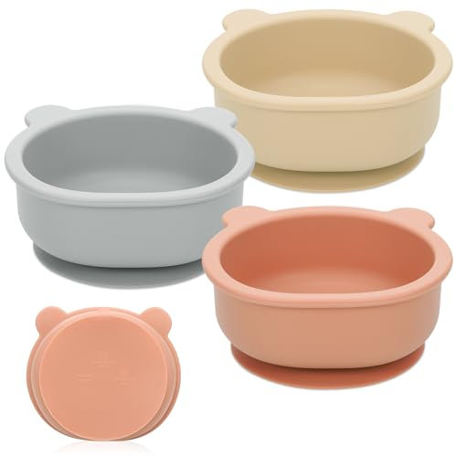 Huiguli 3 Babyschüsseln mit Saugnapf aus Silikon, mit Saugnapf, BPA-frei, Schüssel für Babys und Kinder, rutschfest, für Spülmaschine und Mikrowelle