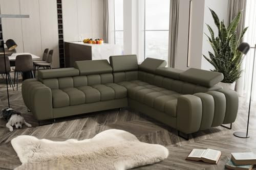 Friderik Divano angolare Aspen Max, in pelle, 260 x 260 cm, con regolazione del poggiatesta, funzione sleep, colore: verde oliva L-2 (verde oliva, destra)