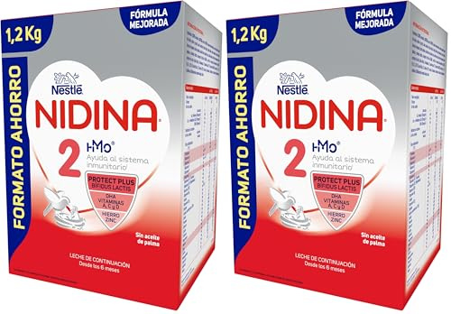 Nestlé NIDINA 2 Leche De Continuación en polvo para bebés a partir de los 6 meses, estuche de 1200g (Paquete de 2)
