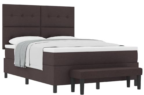 vidaXL Boxspringbett mit Matratze & Bank Dunkelbraun Stoff 140X200 cm Modern Schlafzimmermöbel Kopfteil und Topper Reißverschlussbezug Schoner Pad Schaum