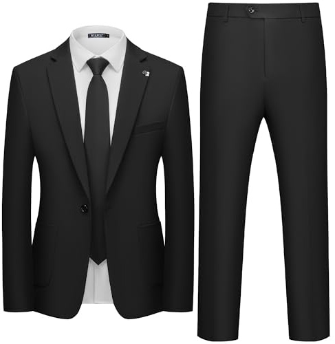 WULFUL Men's 2 Piece Slim Fit Suit Set One Button Casual Blazer Jacket Pants Set,Classic Fit Suits for Men Wedding Business Black