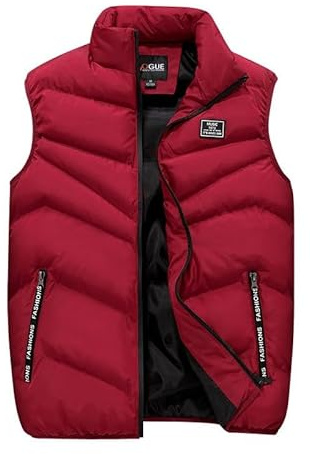 Generisch 27 informal Chaqueta-Chaleco con Cuello Alto sin Mangas con Cremallera y Bolsillos-Chaqueta-Chaleco Accesorio Para Chalecos, rojo, XL