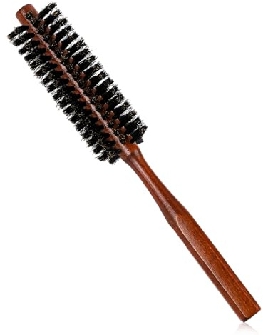 TIESOME Spazzola rotonda per capelli di cinghiale, 3,2 cm, piccola spazzola rotonda con setole di cinghiale con manico in legno naturale, spazzola per capelli per donne e uomini, per asciugare e