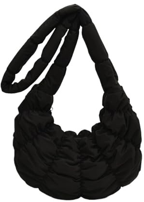 EWUHYFP Plisserade väskor quiltad bomull crossbody damer stor kapacitet puffer kvinnor slunga, Svart, En Storlek