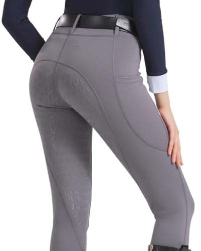 GIYXHU Ridbyxor vår och sommar ridbyxor dam stickad hög stretch, smal passform silikon tight andningsbar, Grå, L