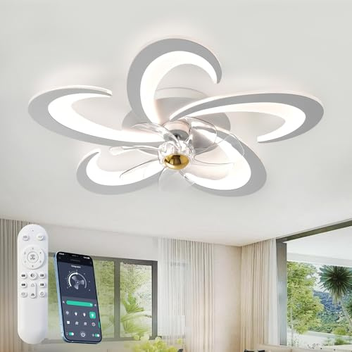 XSXUDODP Ventilatore da Soffitto Moderno con Luce, Dimmerabile LED Plafoniere con Telecomando, Silenzioso Lampada Ventilatore da Soffitto per Soggiorno, 6 Velocità/Reversibili