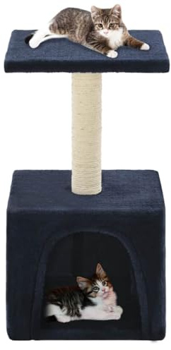 Teenpull Arbre à chat en sisal bleu foncé 55 cm avec tour d'escalade, colonne à gratter et grotte pour l'entretien des griffes et les jeux, compact et stable, pour l'intérieur, appartement, salon