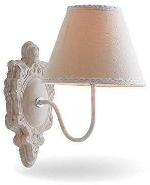 LOBERON Wandlampe Ascoux, aufwendiges Wand-Ornament, Wandleuchte im Shabby-Chic, Nostalgie-Charme, Wohnzimmerlampe, Eisen, Leinen, MDF, antikbeige