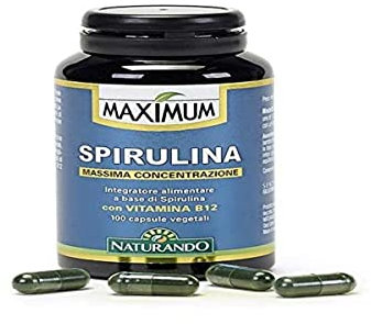Naturando Maximum Espirulina Complemento Alimenticio para Veganos a base de Algas Espirulinas y Vitamina B12-100 cápsulas
