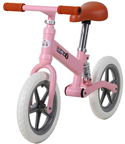 HOMCOM Draisienne Enfant Vélo sans Pédales pour Enfants de 2 à 5 Ans Roues 12 Suspension Selle Hauteur réglable Acier Rose