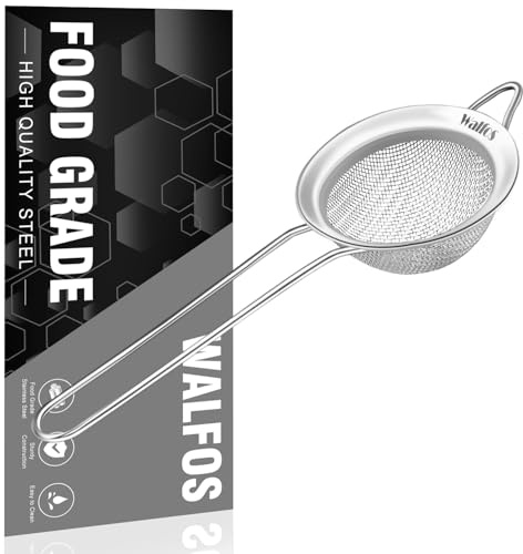 Walfos Mini Fine Mesh Tea Strainer, Stainless Steel Small Sifter with Sturdy Handle, 2.7 Inch Kitchen Metal Sieve for Tea, Coffee, Cocktail, Juice, Sugar and Spices