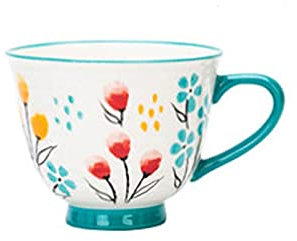 Muggar Kaffe Kreativ handmålade blomma rånar Kaffekopp Utsökt Vattenkupa Personlig Hushåll Keramikmugg 12. 7oz (Blå röd) Kaffekopp (Color : Blue)