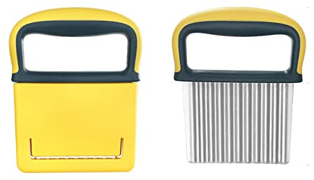 FUYTERY Crinkle Cutter Stainless Steel Serrator Wave Wolf Tooth Fries Chopping Knife (Yellow)