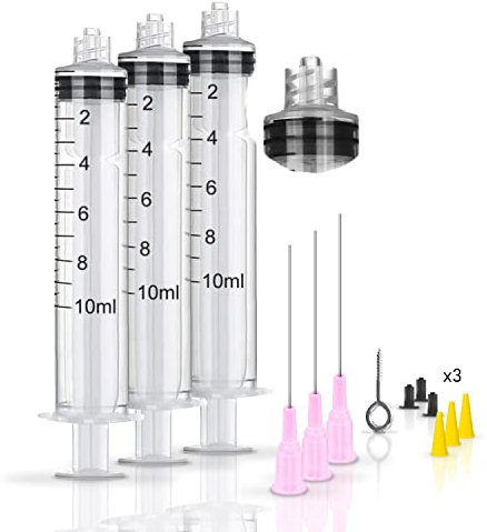 Seringue en plastique embout Luer Lock 10 ml, paquet 3 seringues, aiguille de 7 cm,pour laboratoires scientifiques, recharge de cartouches d'encre pour imprimante, pour animaux de compagnie, jardinage