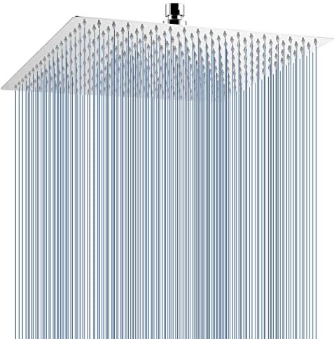 Voolan Oversize Rain Shower Head - High Flow Square Rainfall Showerhead - Waterfall Full Body Coverage - Universal Ceiling or Wall Mount (16 Inch, Chrome)