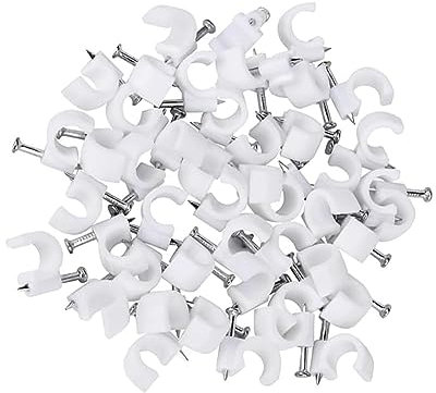 50pcs Grapas cable pared,Grapas para Cables,Clips de Cable Redondo,con Clavos de Acero Incorporados Clips,Abrazaderas de pared de Clavos Fuertes,para cables Ethernet,Cables de teléfono,USB