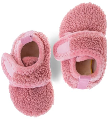 Dream Bridge Kids Velcro Sherpa Fleece Slippers with Anti-Slip Sole for Boys Girls Pink,5.5/6 UK Child