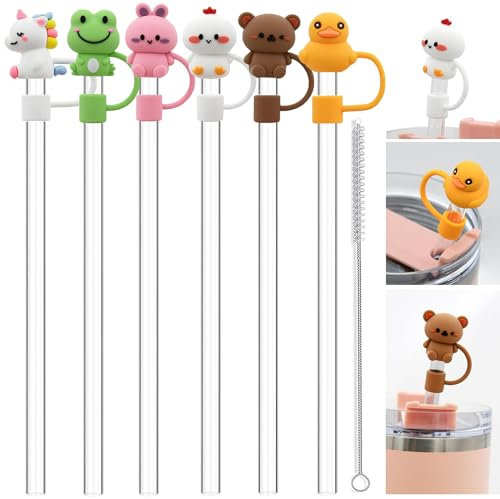 ALINK 12 Pack wiederverwendbare Strohhalme und Abdeckungen für 40 oz Stanley Adventure Travel Tumbler Cup, Kompatibel mit 40oz 30oz 20oz 14oz Stanley Wasserkrug-Tiere