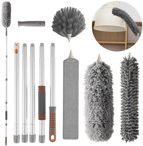 Jubor Spolverino Telescopico, Togli Ragnatele Allungabile con Manico Telescopico in Alluminio 230cm, Spolverino per Polvere Microfibra Lavabile per Soffitto, Ventilatori, Ragnatele, Tapparelle