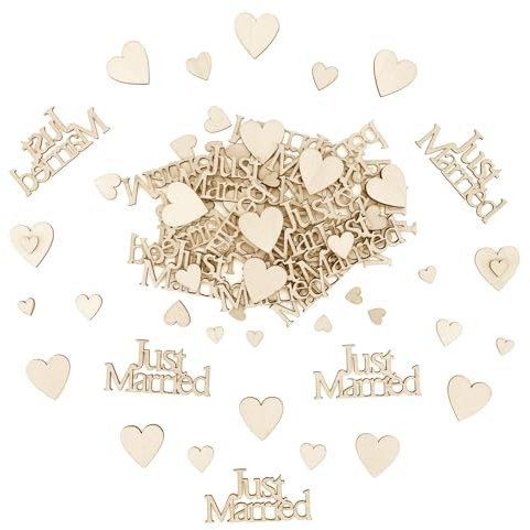 ParPix 80 Stück Holz Konfetti & Herz Streudeko - Hochzeitsdeko für Tisch & Just Married