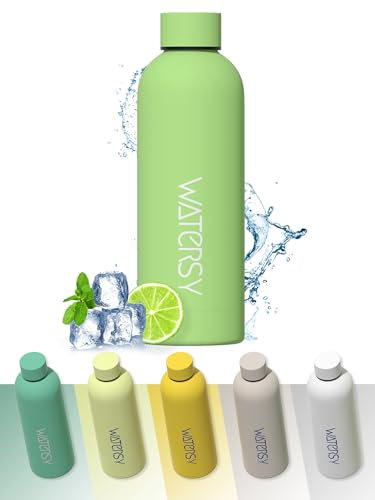WATERSY Botellas de Agua Termica 500 ml, Botella de Agua para Niños, 17oz Taza Termica, Sin BPA, Fría y Caliente con Doble Vacío, para Escuela, Deporte, Gimnasio, Oficina (Verde)