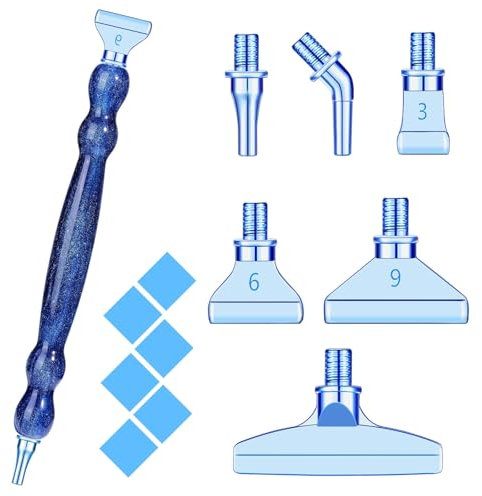 papasgix 14Pcs Diamond Painting Pens Kits, Glitter Diamond Art Metal Drill Pen Tips with Multi Replacement Pen Heads, 5D Diamond Painting Accessories Tools for DIY Craft Crystal(SP-Gourd Blue)